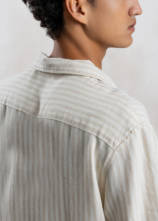 Linen Stripe Cuban Collar S/S Shirt