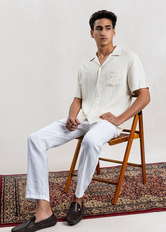 Linen Stripe Cuban Collar S/S Shirt