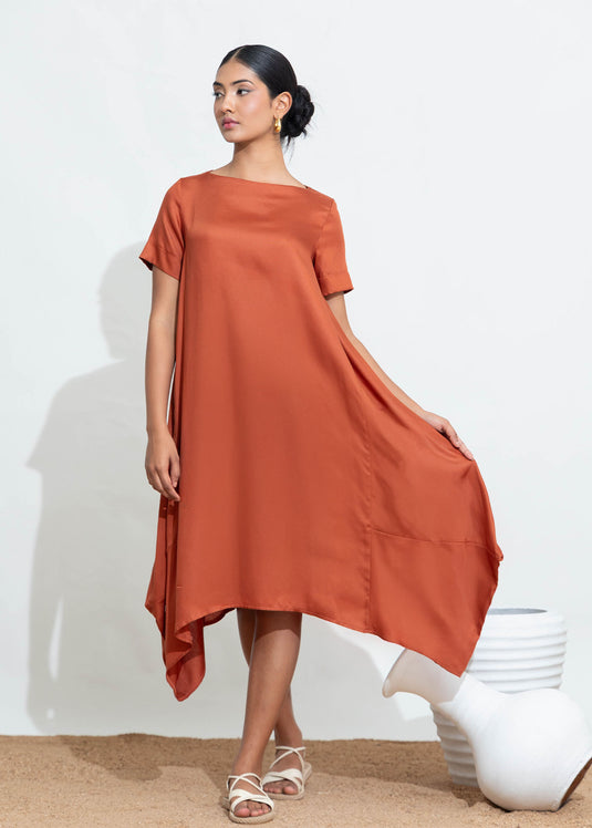 Boat Neck Dress With Hem Detail