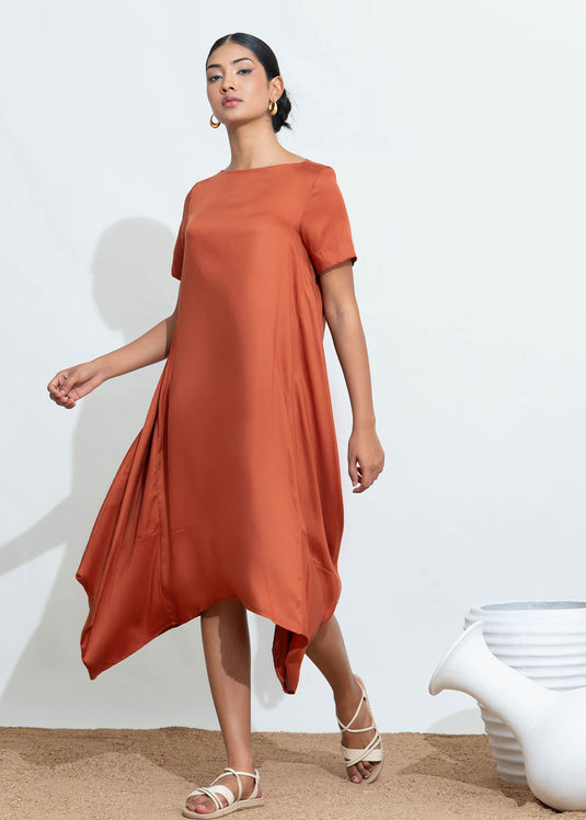 Boat Neck Dress With Hem Detail