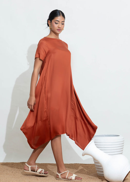 Boat Neck Dress With Hem Detail