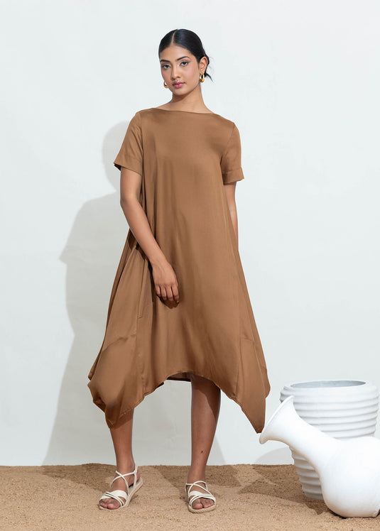 Boat Neck Dress With Hem Detail