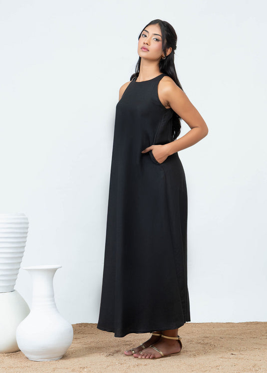 Sleeveless Round Neck Maxi Trapeze Dress