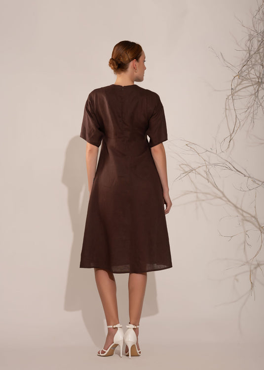 Round Neck Dress With Front Gathers