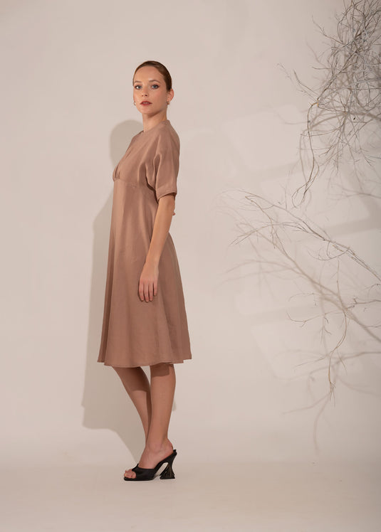 Round Neck Dress With Front Gathers