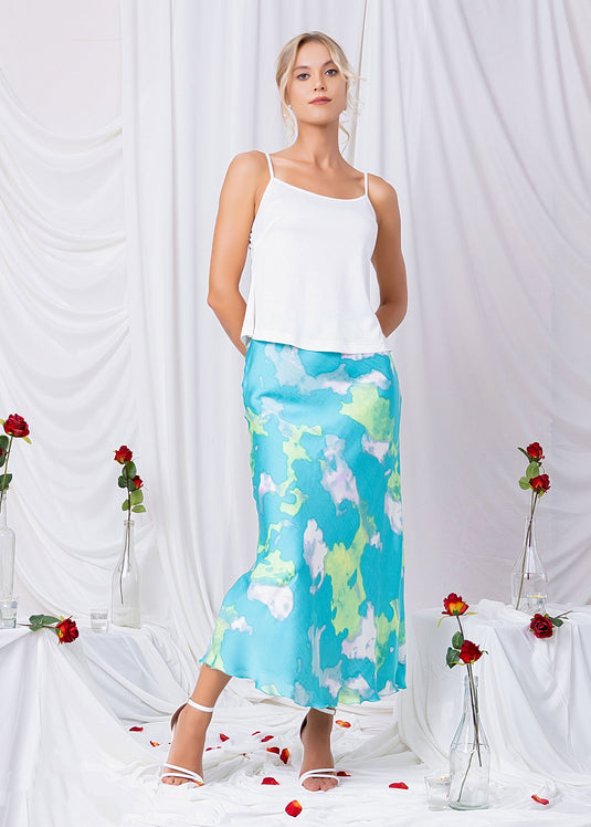 Printed Bias Maxi Skirt