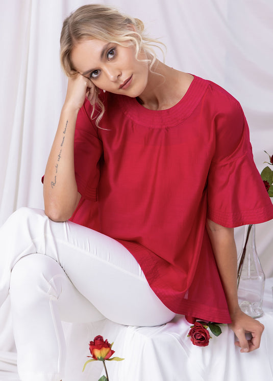 Flowy Blouse With Top Stitch Details