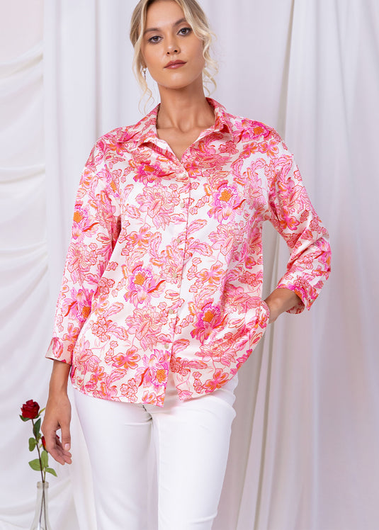 Printed Drop Shoulder Satin Blouse