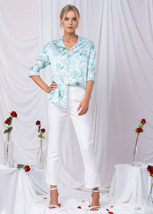 Printed Drop Shoulder Satin Blouse