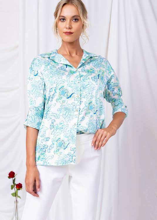 Printed Drop Shoulder Satin Blouse