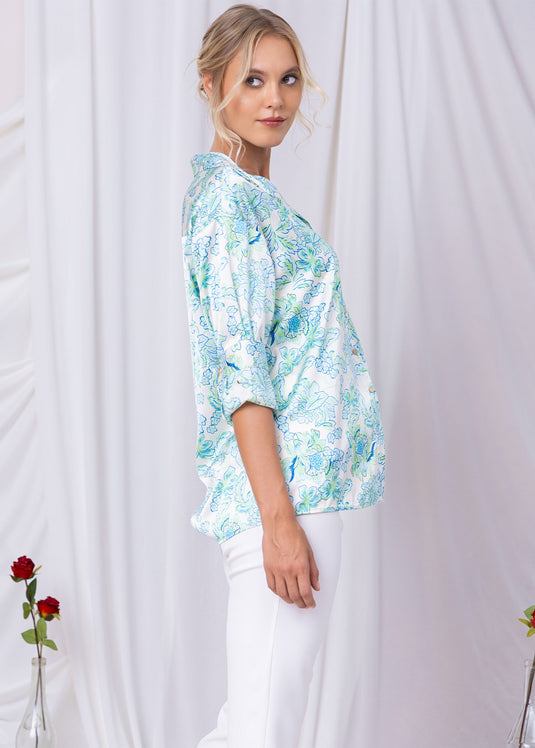 Printed Drop Shoulder Satin Blouse