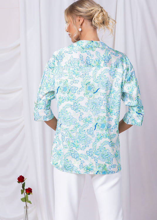 Printed Drop Shoulder Satin Blouse