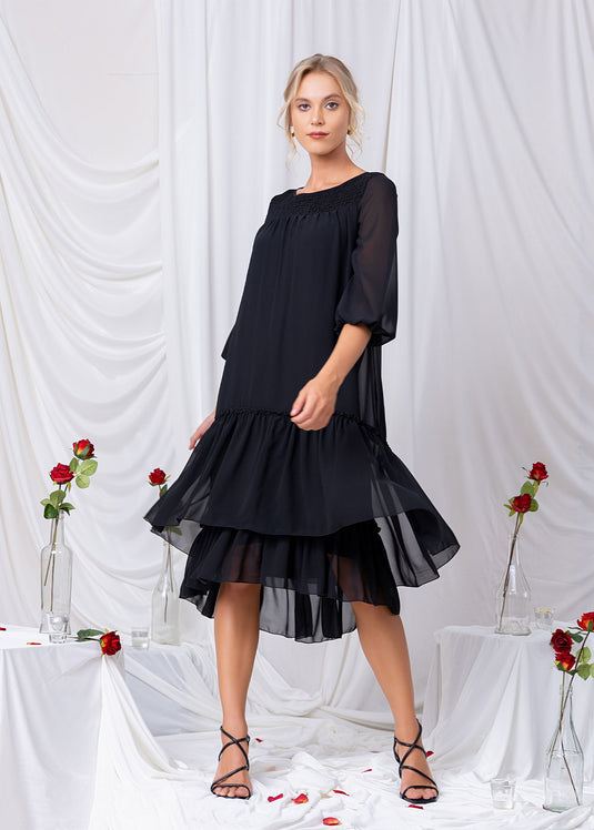 Flowy Tiered Dress With Front Smocking