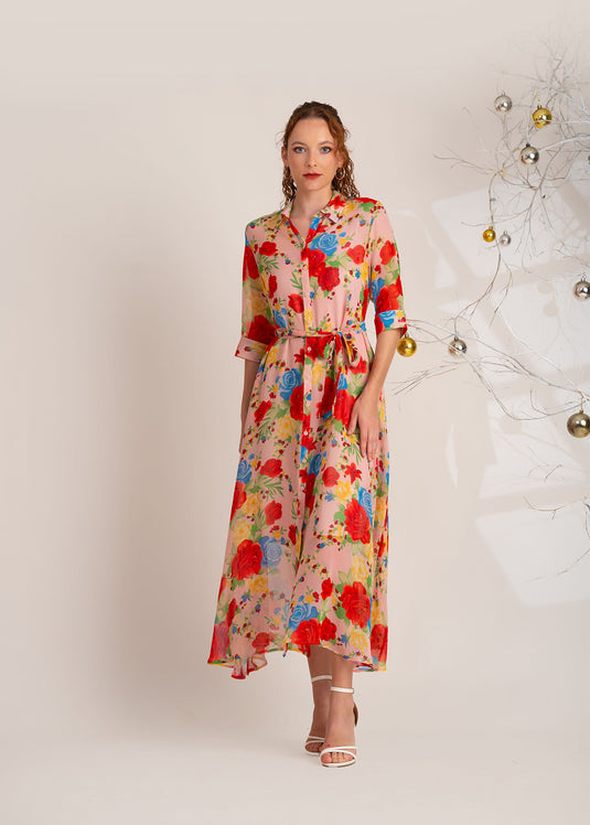 Printed Maxi Shirt Dress