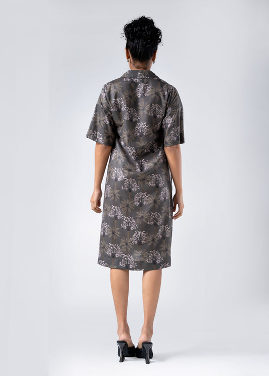 Pintuck Detailed Drop Shoulder Printed Dress