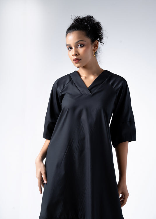 V Neck Dress With Cut Panel Detail