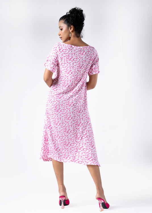 Printed Dress With Elasticated Sleeves