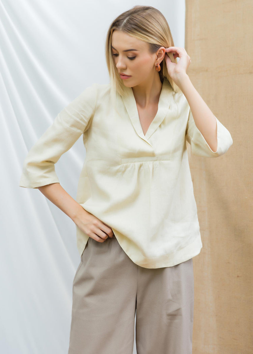 Front yoke blouse with three quarter sleeves