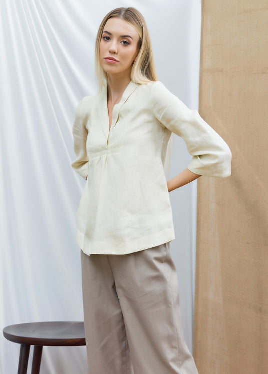 Front yoke blouse with three quarter sleeves