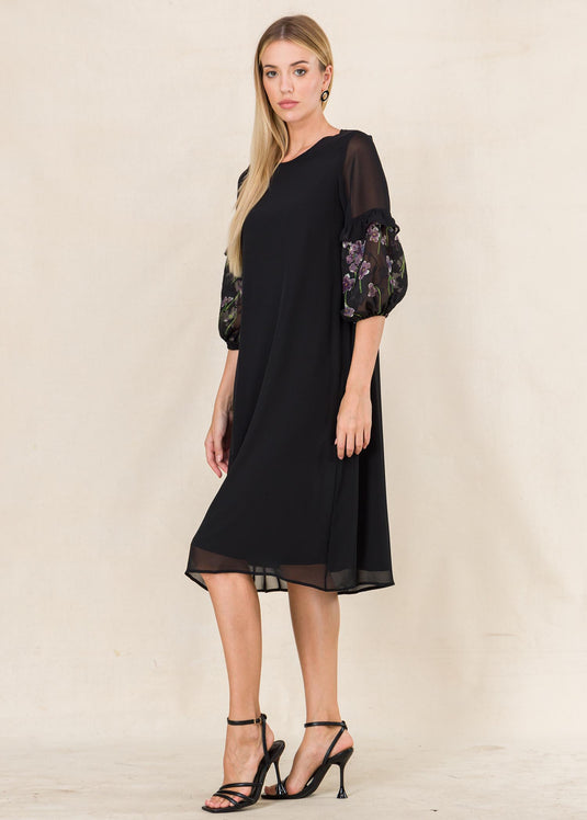 Contrast puff sleeve dress