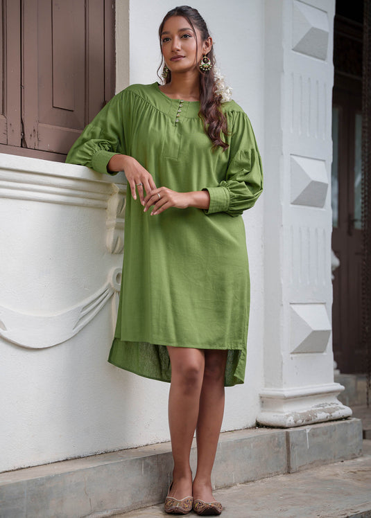 High Low Hem Dress With Yoke