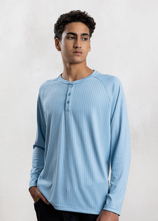 Textured Half Placket L/S T-Shirt