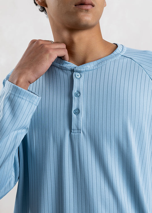 Textured Half Placket L/S T-Shirt