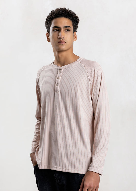 Textured Half Placket L/S T-Shirt