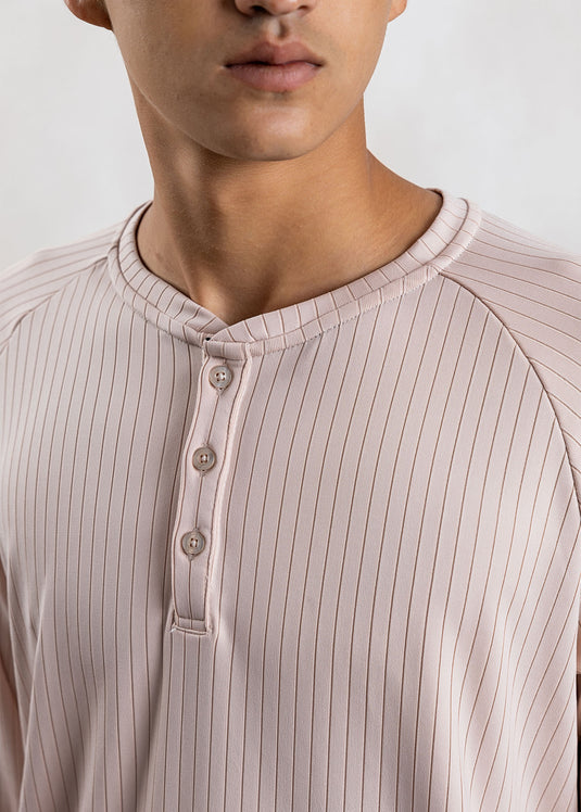 Textured Half Placket L/S T-Shirt