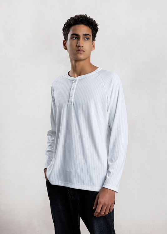 Textured Half Placket L/S T-Shirt