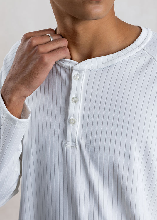 Textured Half Placket L/S T-Shirt