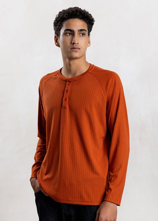 Textured Half Placket L/S T-Shirt