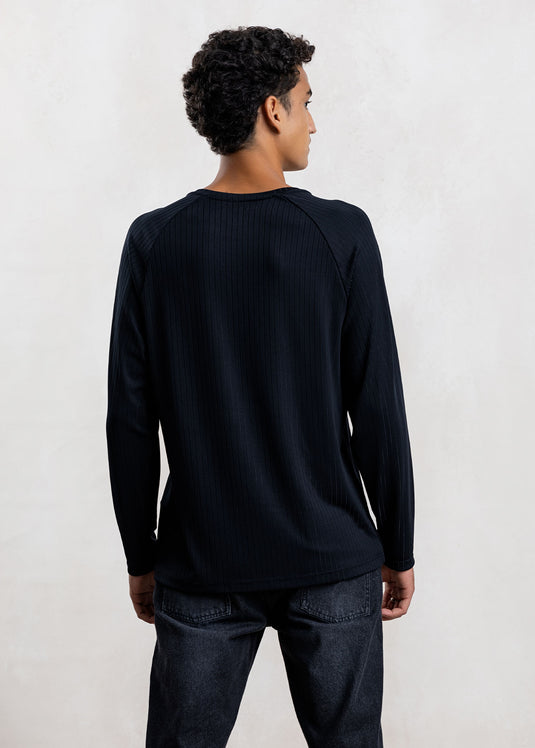 Textured Half Placket L/S T-Shirt