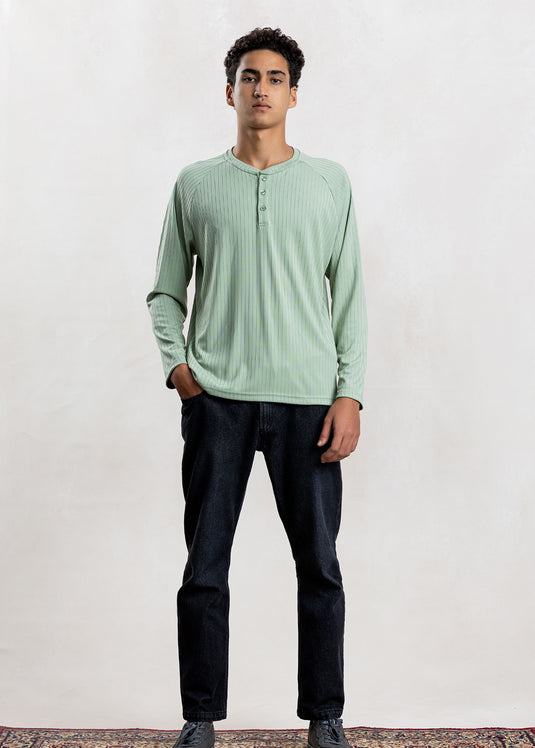 Textured Half Placket L/S T-Shirt