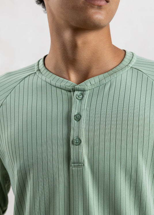 Textured Half Placket L/S T-Shirt