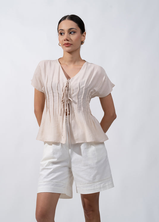 Pintuck Blouse With Front Ties