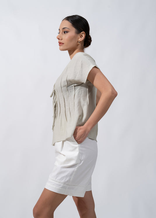 Pintuck Blouse With Front Ties