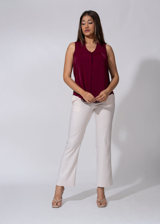 Sleeveless Blouse With Front Pleats