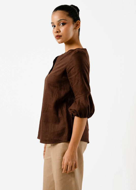 Front Pleat Blouse With Sleeve Detail