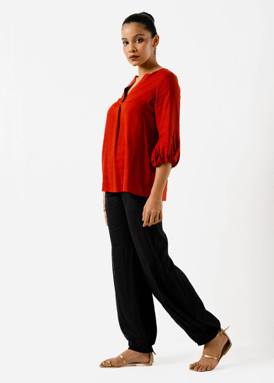 Front Pleat Blouse With Sleeve Detail