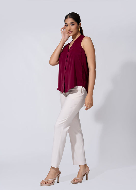 Sleeveless Blouse With Front Pleats