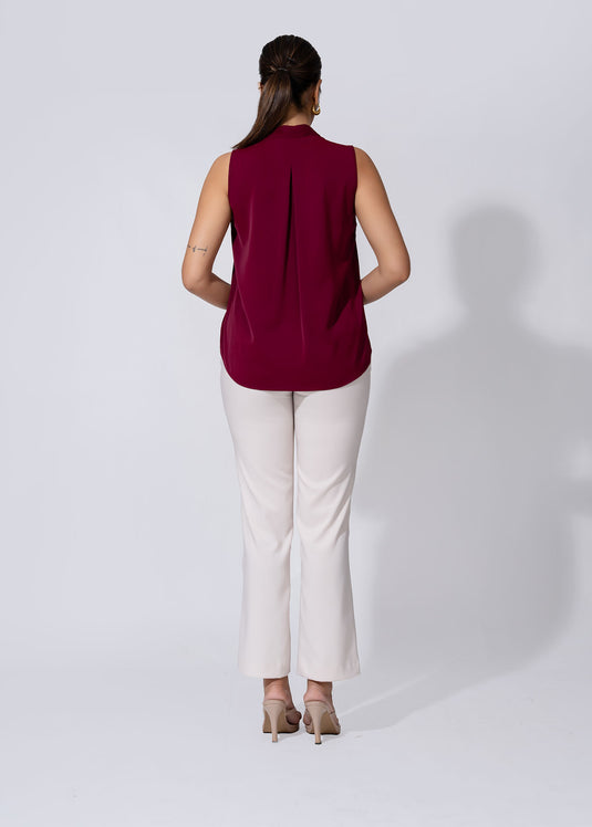 Sleeveless Blouse With Front Pleats