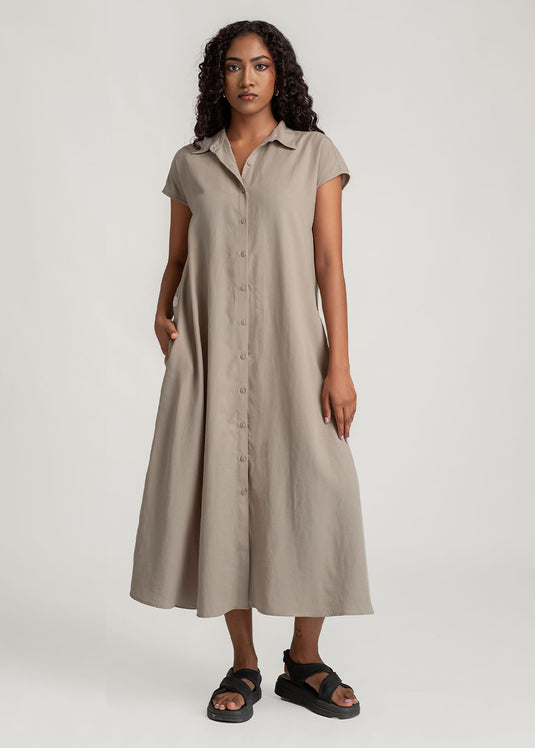 Oversize Button Down Midi Dress