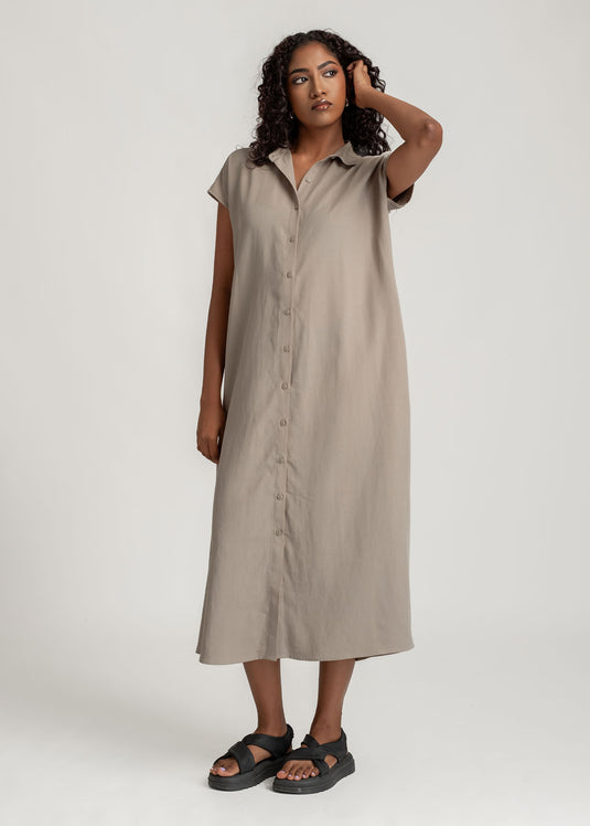 Oversize Button Down Midi Dress