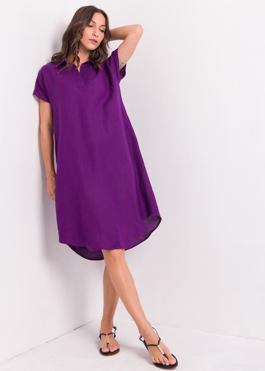 A line dress with open collar