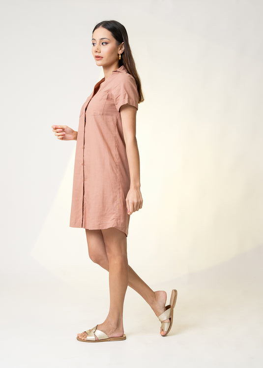 Double Pocket Shirt Dress With Collar