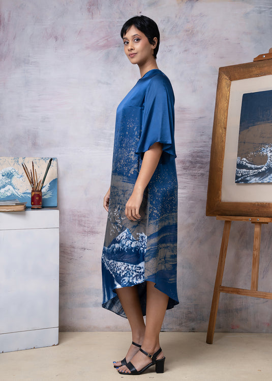 Hokusai The Big Wave Painting Abstract Round Neck Dress