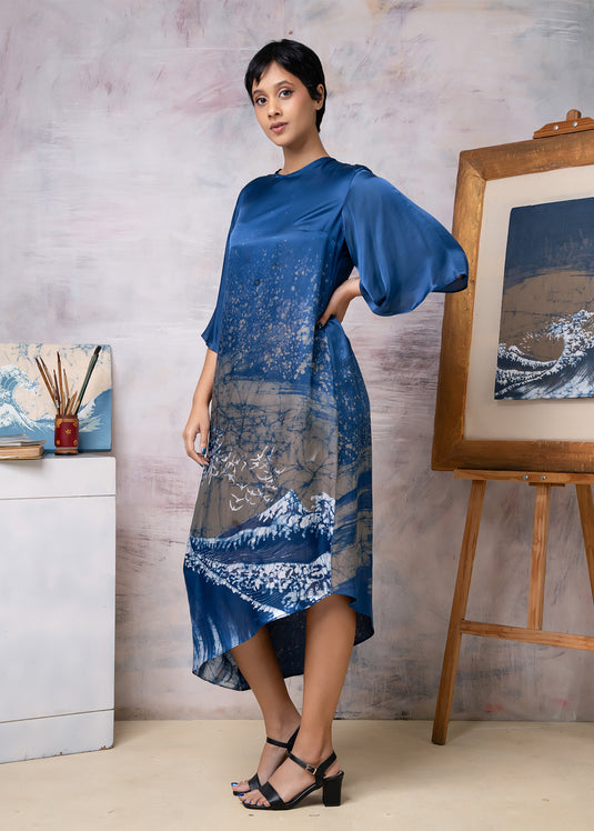 Hokusai The Big Wave Painting Abstract Round Neck Dress