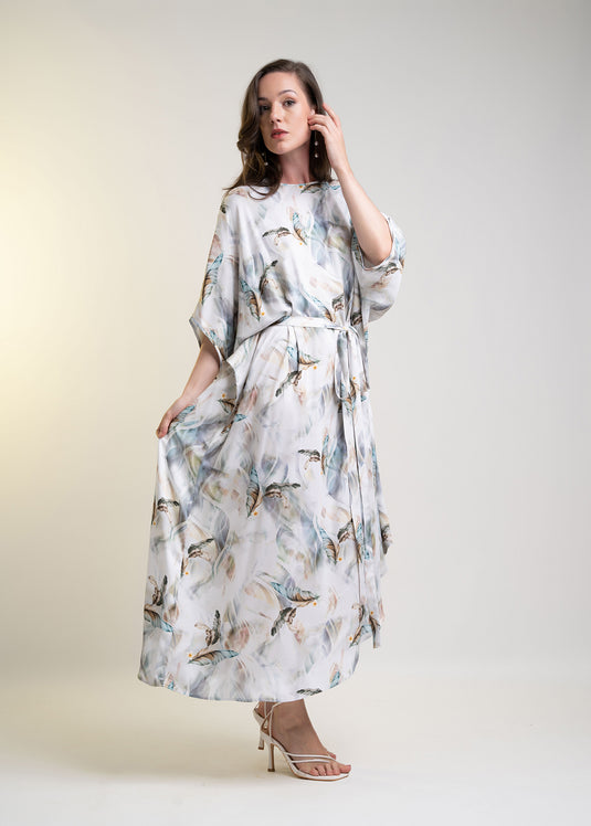 Printed Kaftan Dress With Belt