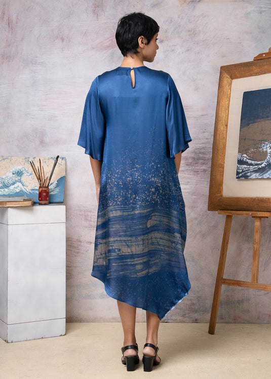 Hokusai The Big Wave Painting Abstract Round Neck Dress